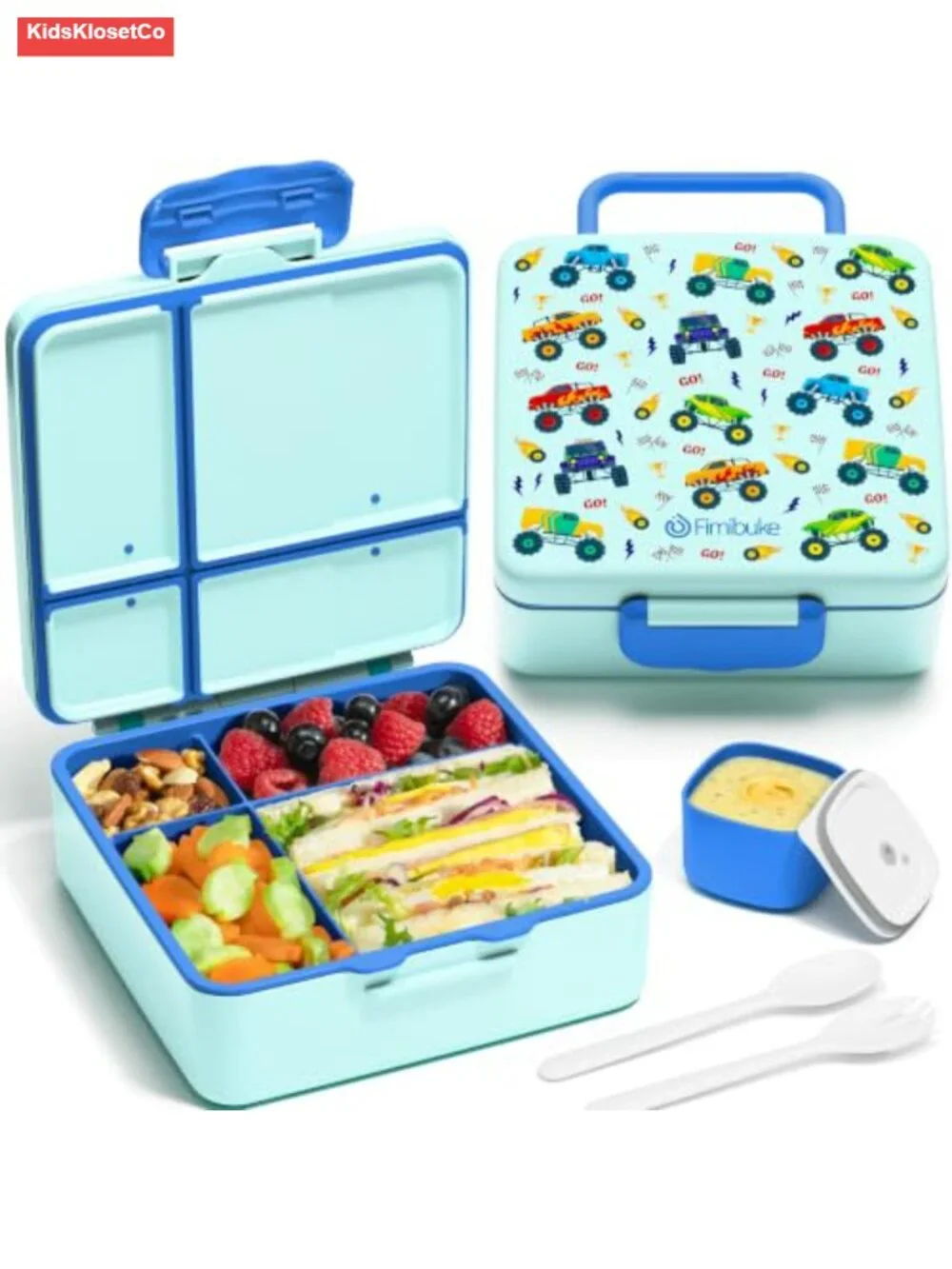 Kids 4 Compartment Leakproof Bento Lunch Box with Utensils